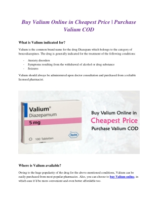 Buy Valium Online in Cheapest Price | Purchase Valium COD