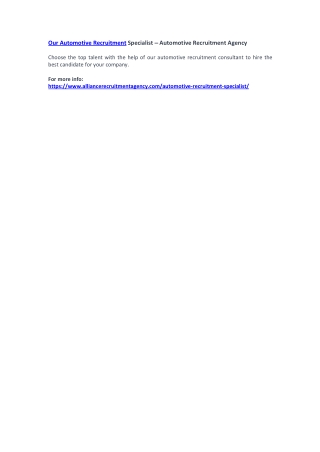 Our Automotive Recruitment Specialist – Automotive Recruitment Agency