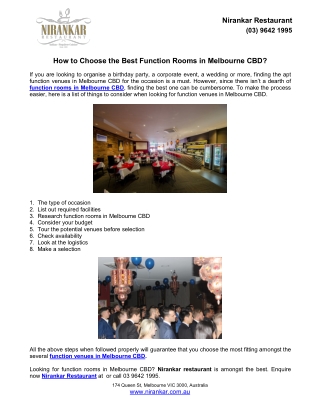 How to Choose the Best Function Rooms in Melbourne CBD?