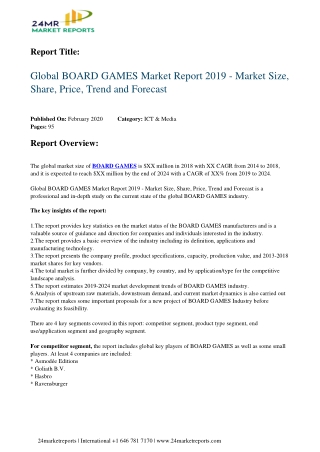 BOARD GAMES Market Report 2019