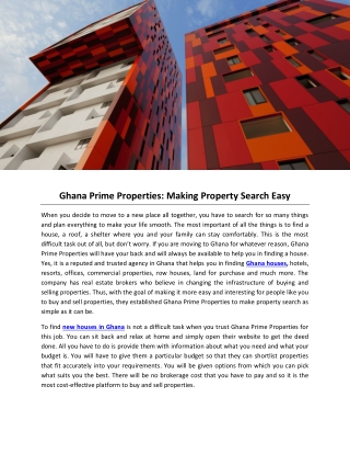 Ghana Prime Properties: Making Property Search Easy