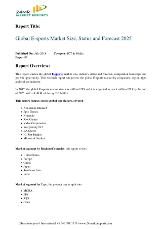 E-sports Market Size, Status and Forecast 2025