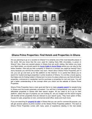 Ghana Prime Properties: Find Hotels and Properties in Ghana