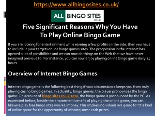 Five Significant Reasons Why You Have To Play Online Bingo Game