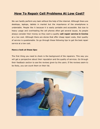 How To Repair Cell Problems At Low Cost?