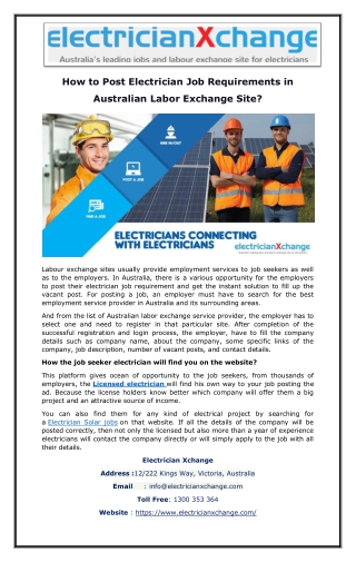 How to Post Electrician Job Requirements in Australian Labor Exchange Site