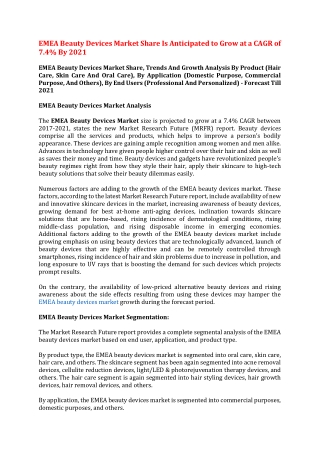 EMEA Beauty Devices Market Share Is Anticipated to Grow at a CAGR of 7.4% By 2021