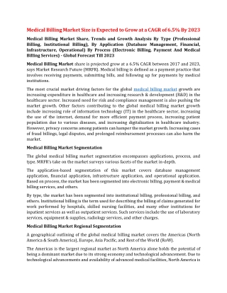 Medical Billing Market Size is Expected to Grow at a CAGR of 6.5% By 2023