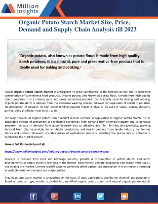 Organic Potato Starch Market Size, Price, Demand and Supply Chain Analysis till 2023