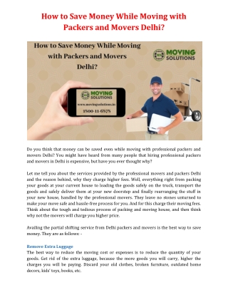 How to Save Money While Moving with Packers and Movers Delhi?