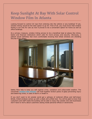 Keep Sunlight At Bay With Solar Control Window Film In Atlanta