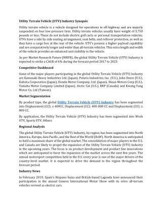 Utility Terrain Vehicle (UTV) Industry