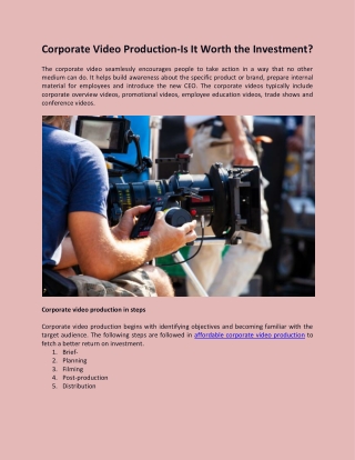 Corporate Video Production-Is It Worth the Investment?