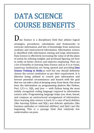 DATA SCIENCE COURSE BENEFITS - Croma Campus
