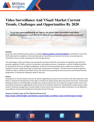 Video Surveillance And VSaaS Market Current Trends, Challenges and Opportunities By 2020