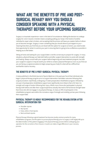 What are the benefits of pre and post-surgical rehab? Why you should consider speaking with a physical therapist before