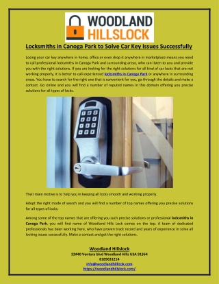 Locksmiths in Canoga Park to Solve Car Key Issues Successfully