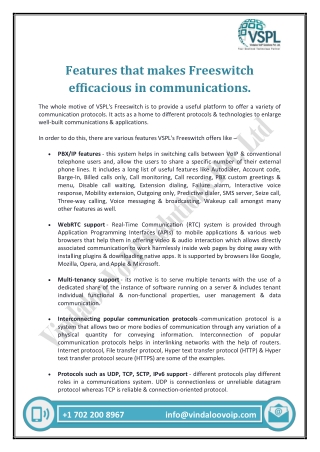 Features that makes Freeswitch efficacious in communications.