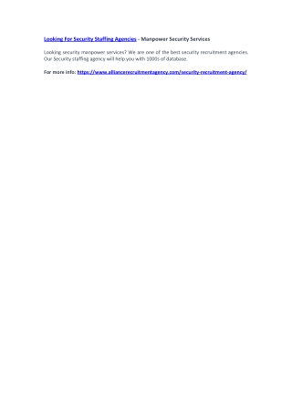Looking For Security Staffing Agencies - Manpower Security Services