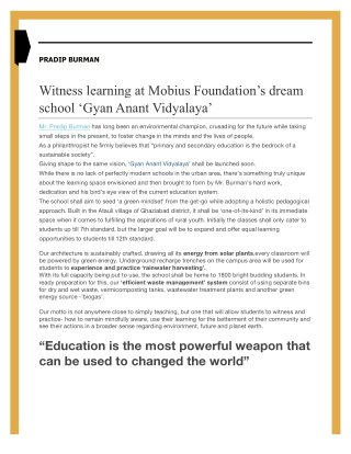 Pradip Burman: Gyan Anant Vidyalaya A sustainable school