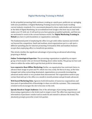 Digital Marketing Training in Mohali