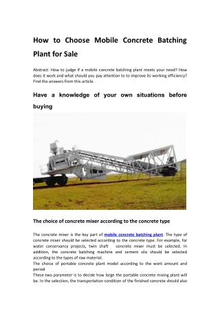 How to Choose Mobile Concrete Batching Plant for Sale