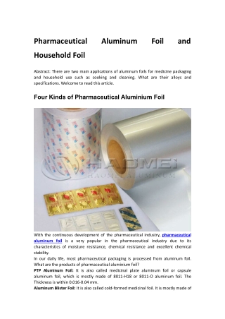 Pharmaceutical Aluminum Foil and Household Foil