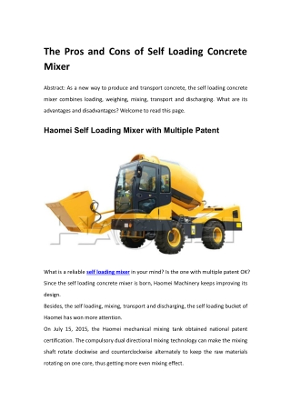 The Pros and Cons of Self Loading Concrete Mixer