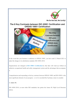 The 8 Key Contrasts between ISO 45001 Certification and OHSAS 18001 Certification