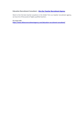 Education Recruitment Consultant – Hire Our Teacher Recruitment Agency