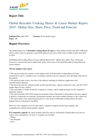 Reusable Cooking Sheets & Liners Market Report 2019