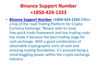 Binance Support Number  1850-424-1333