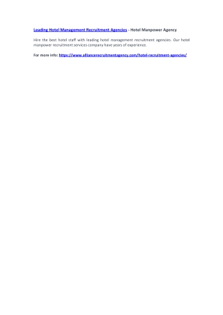 Leading Hotel Management Recruitment Agencies - Hotel Manpower Agency