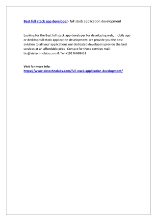 Best full stack app developer- full stack application development