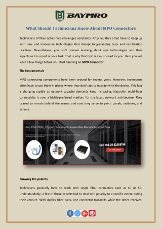 What Should Technicians Know About MPO Connectors