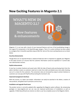 New Exciting Features in Magento 2.1