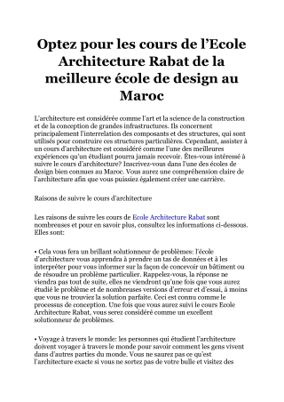 Optez pour les cours de l’Ecole Architecture Rabat de la meilleure école de design au Maroc