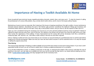 Importance of Having a Toolkit Available At Home