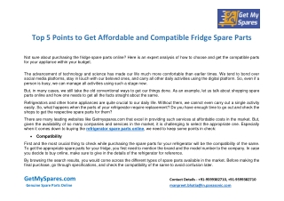 Top 5 Points to Get Affordable and Compatible Fridge Spare Parts