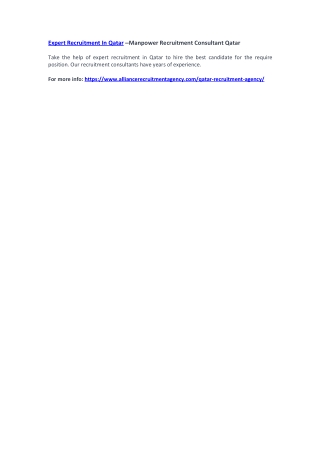 Expert Recruitment In Qatar –Manpower Recruitment Consultant Qatar