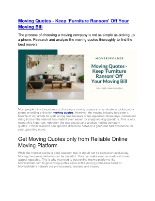 Moving Quotes - Keep ‘Furniture Ransom’ Off Your Moving Bill