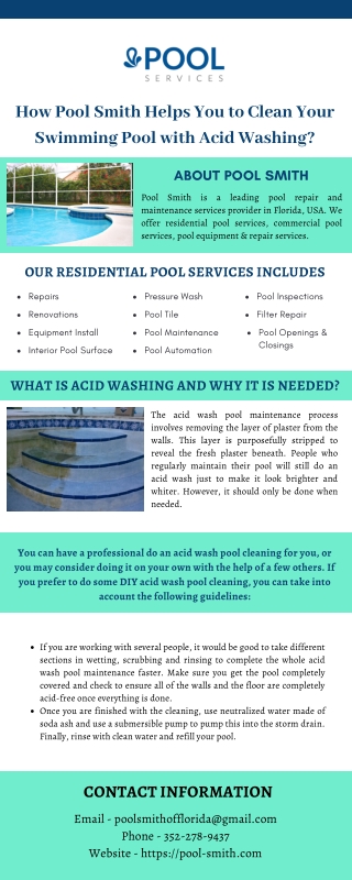 How Pool Smith Helps You to Clean Your Swimming Pool with Acid Washing?