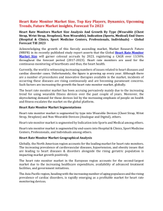 Heart Rate Monitor Market Size, Upcoming Trends, Top Key Players, Dynamics, Future Market insights, Forecast To 2023
