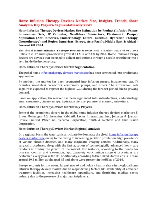 Home Infusion Therapy Devices Market Size, Growth, Dynamics, Insights, Trends, Share Analysis, Key Players By 2024