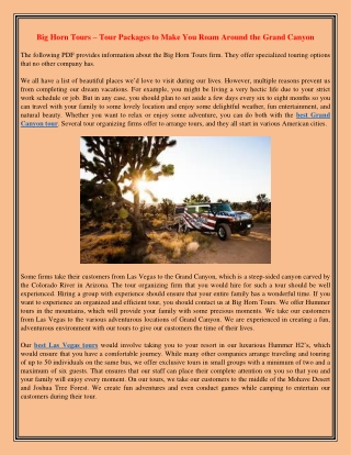 Big Horn Tours – Tour Packages to Make You Roam Around the Grand Canyon