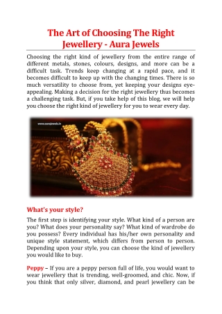 The Art Of Choosing The Right Jewellery - Aura Jewels