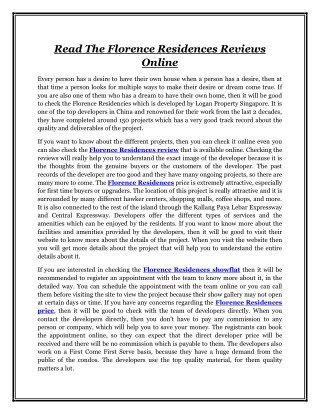 Read The Florence Residences Reviews Online