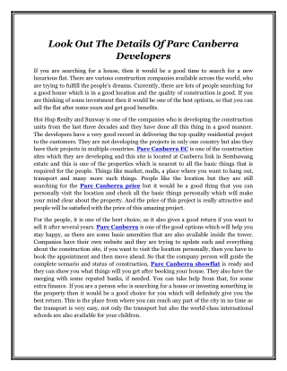 Look Out The Details Of Parc Canberra Developers