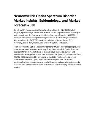 Neuromyelitis Optica Spectrum Disorder Market Insights, Epidemiology, and Market Forecast-2030