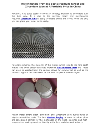 Hexonmetals Provides Best Zirconium Target and Zirconium Tube at Affordable Price in China-converted